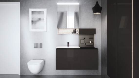 Geberit Acanto Wall-hung Toilet and Furniture in Family Bathroom Geberit Acanto Wall-hung Toilet and Furniture in Family Bathroom
