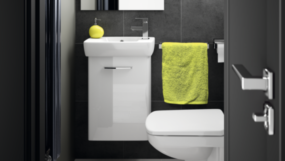Wall-Hung Toilet and Wall-Hung Handrinse Basin in Cloakroom