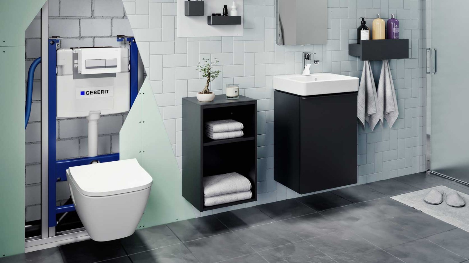 Geberit Alpha toilet frame behind the wall
