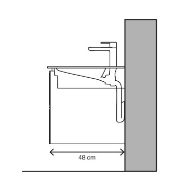 Washbasin figure with 48 cm projection and innovative waste