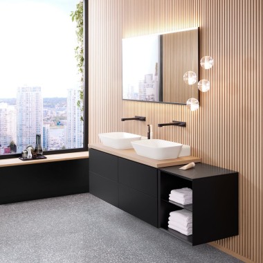 Geberit Option Plus mirror with Geberit ONE bathroom sink and washbasin cabinet