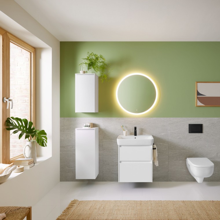 Geberit Renova Plan bathroom with WC, bidet, washbasin and bathroom furniture