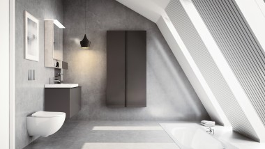 Modern bathroom with pitched roof and Acanto bathroom furniture