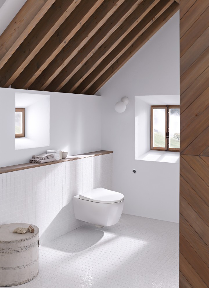 Bathroom with a sloped ceiling