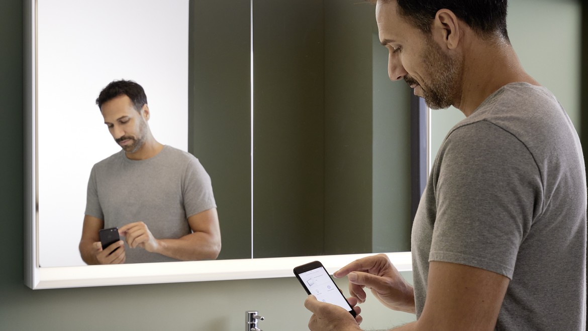 Geberit ONE bathroom furniture, mirror cabinet, washbasin (© Geberit)