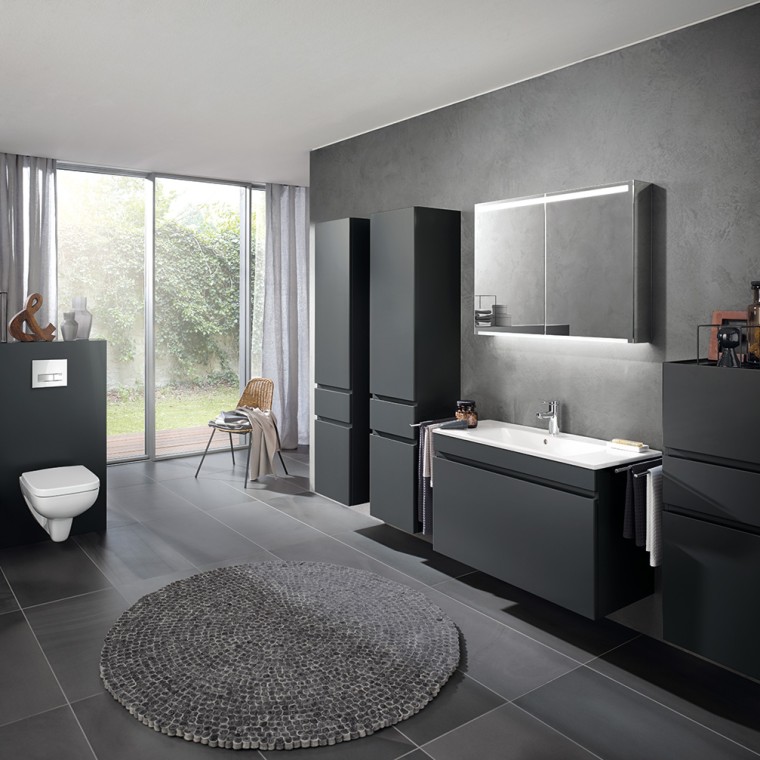 Geberit Renova Plan bathroom with toilet, bidet, washbasin and furniture Geberit Renova Plan bathroom with toilet, bidet, washbasin and furniture