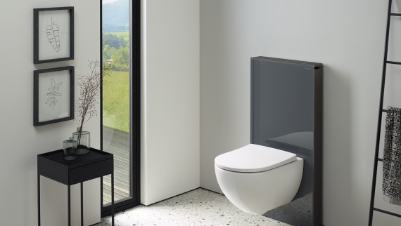 Bathroom with Geberit Monolith sanitary module, white Bathroom with Geberit Monolith sanitary module, white