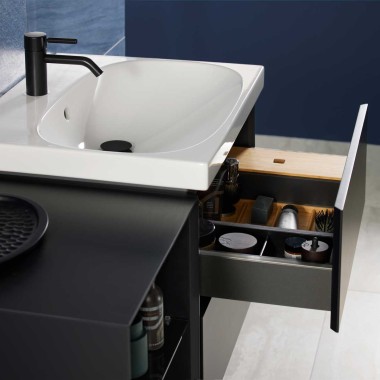 Mix & Match Geberit Acanto washbasin with Geberit ONE washbasin cabinet without trap cut-out