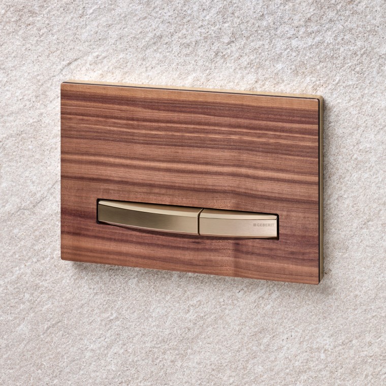 Geberit Sigma50 is available with an American walnut wood surface, among other designs.
