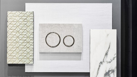 The Sigma21 flush plate in concrete look with chrome-plated design rings The Sigma21 flush plate in concrete look with chrome-plated design rings