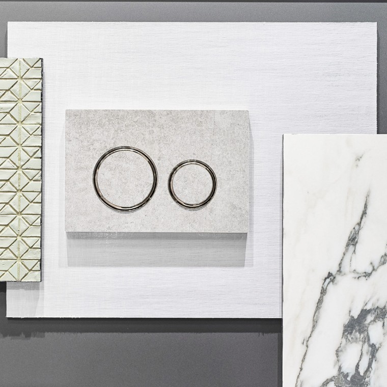 The Sigma21 flush plate in concrete look with chrome-plated design rings The Sigma21 flush plate in concrete look with chrome-plated design rings