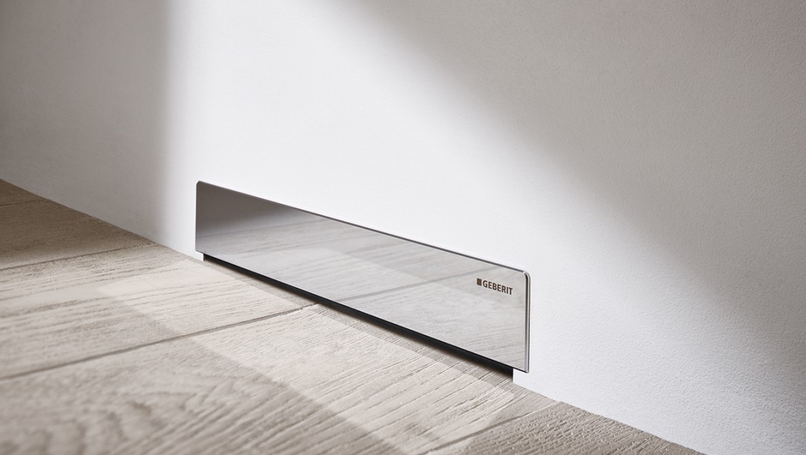 Geberit wall drain for showers with new surface made of polished stainless steel