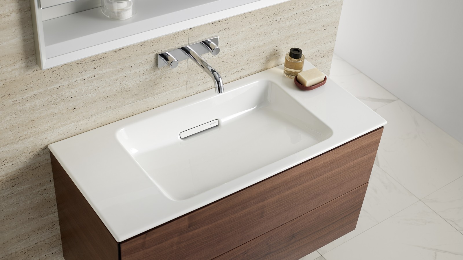 Geberit ONE washbasin cabinet in walnut design Geberit ONE washbasin cabinet in walnut design