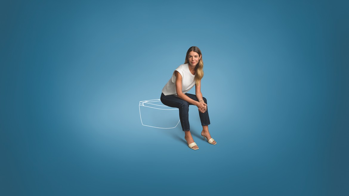 Woman and Geberit AquaClean Alba Woman and Geberit AquaClean Alba