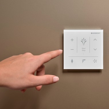 Wall-mounted control panel with glass surface for Geberit AquaClean