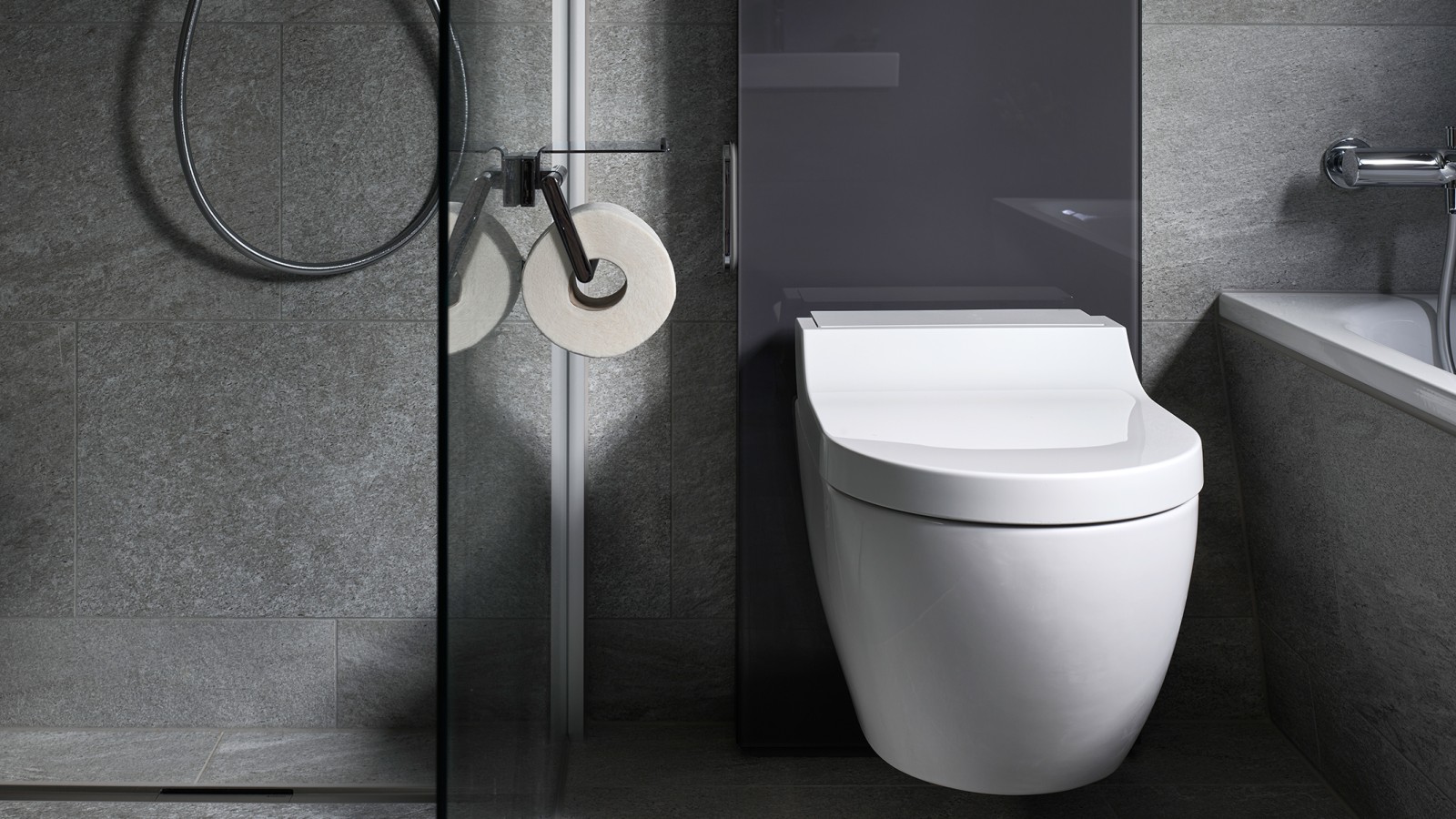 The Geberit Monolith sanitary module with Geberit AquaClean Tuma shower toilet The Geberit Monolith sanitary module with Geberit AquaClean Tuma shower toilet