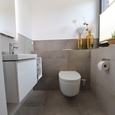 View of the Geberit AquaClean Mera Classic shower toilet and the washbasin