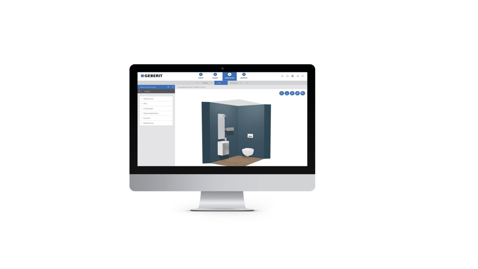 Screenshot of the Geberit 3D bathroom planner tool