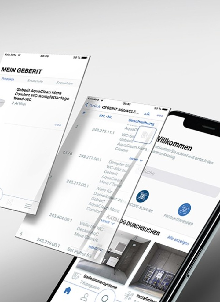 Screenshot from the Geberit Pro app