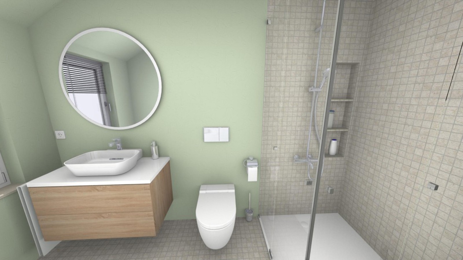The "green bathroom" visualised in the free Geberit Bathroom Planner (© Geberit) The "green bathroom" visualised in the free Geberit Bathroom Planner (© Geberit)