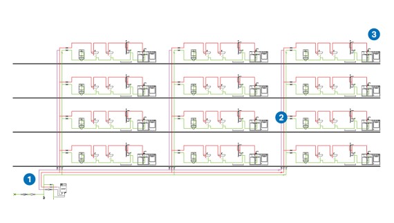 System comparison for a sample house with twelve residential units on four floors System comparison for a sample house with twelve residential units on four floors