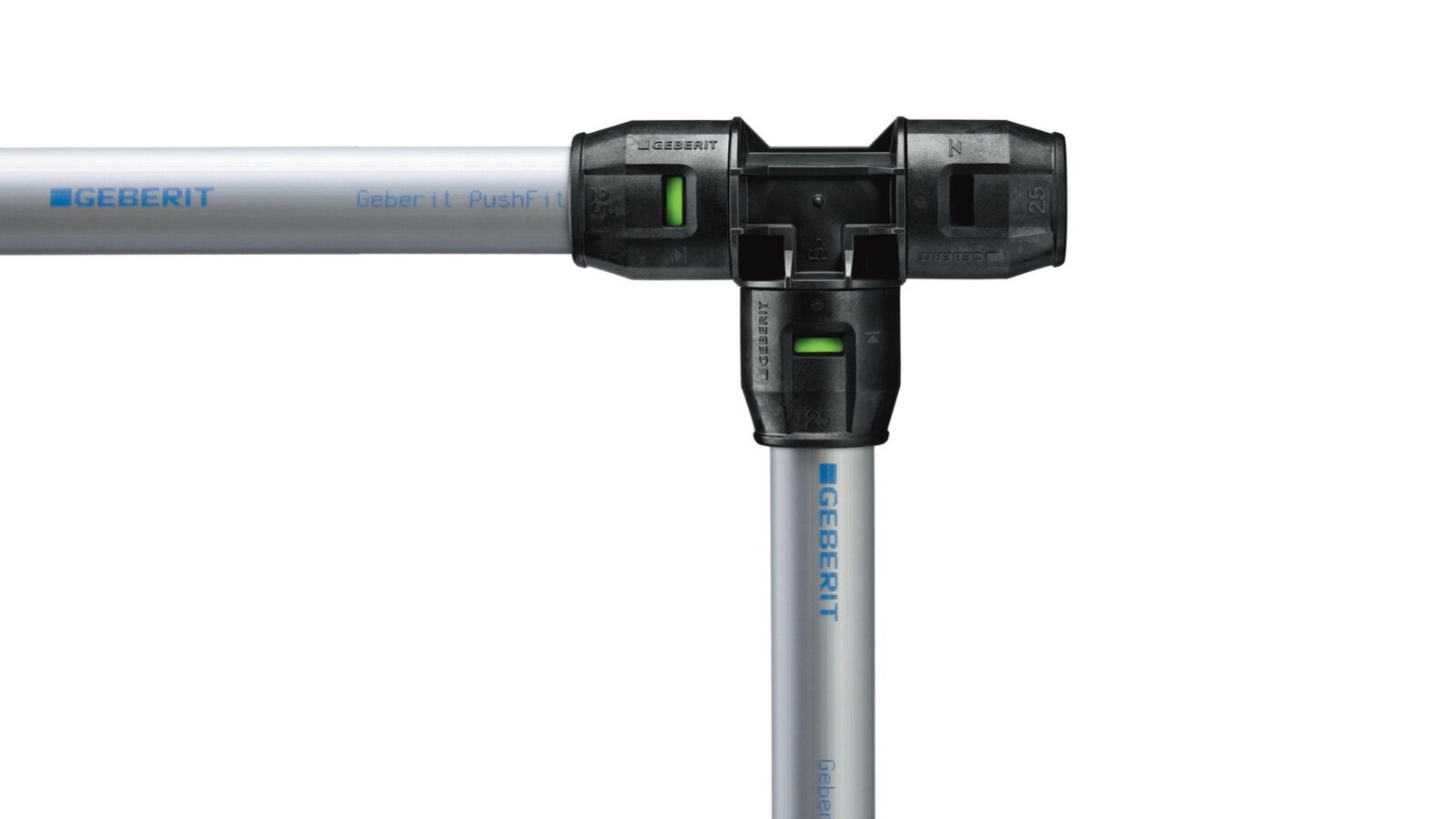 The green indicator appears when the pipe is fully inserted