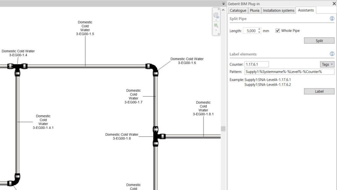 Numbering of the pipes in the Geberit BIM plug in