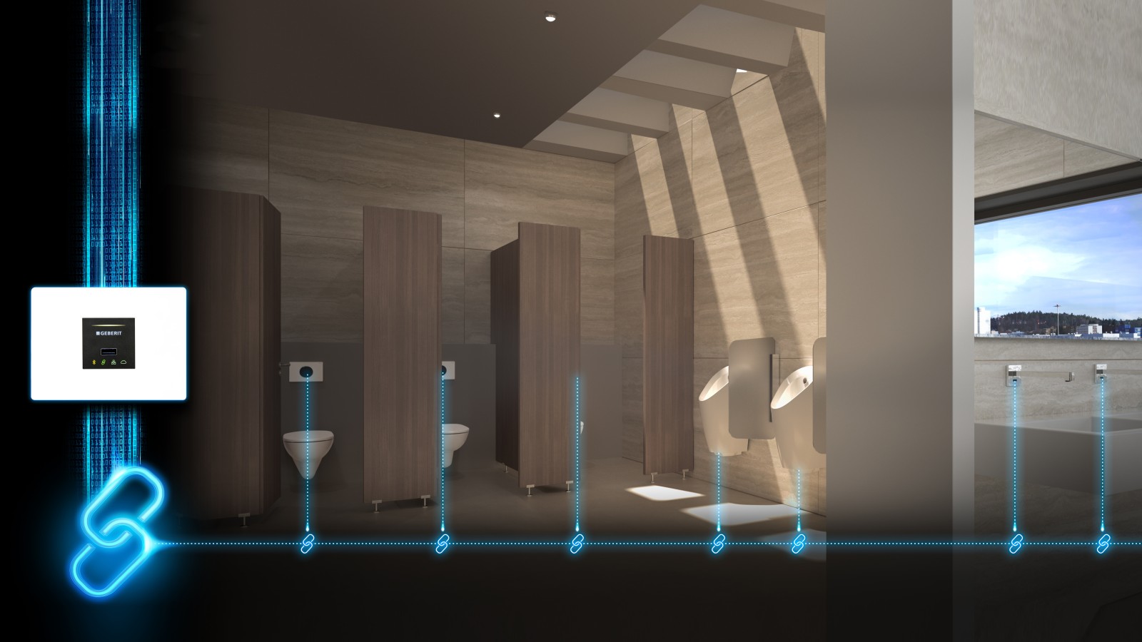 Vernetzung eines Sanitärraums im Nichtwohnungsbau