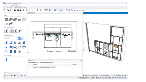 Detailed 3D planning in Geberit ProPlanner