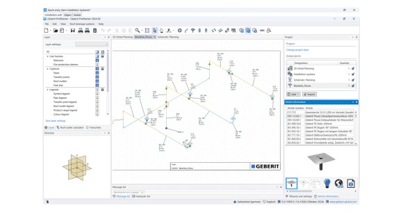 Isometric planning of Geberit Pluvia in Geberit ProPlanner