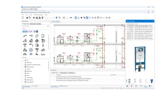 View of the schematic planning module in Geberit ProPlanner