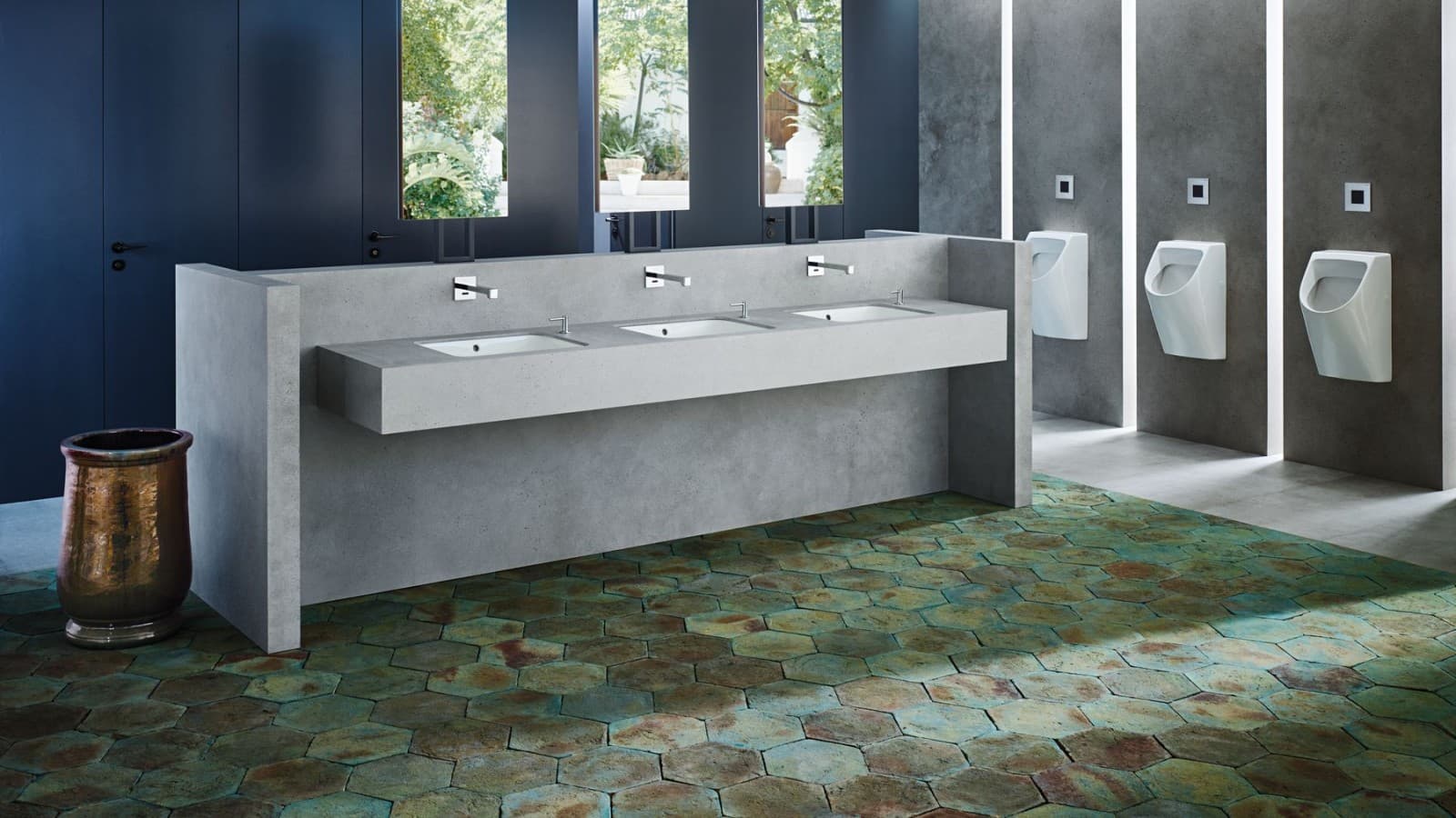 Public washroom with basins and urinals Public washroom with basins and urinals