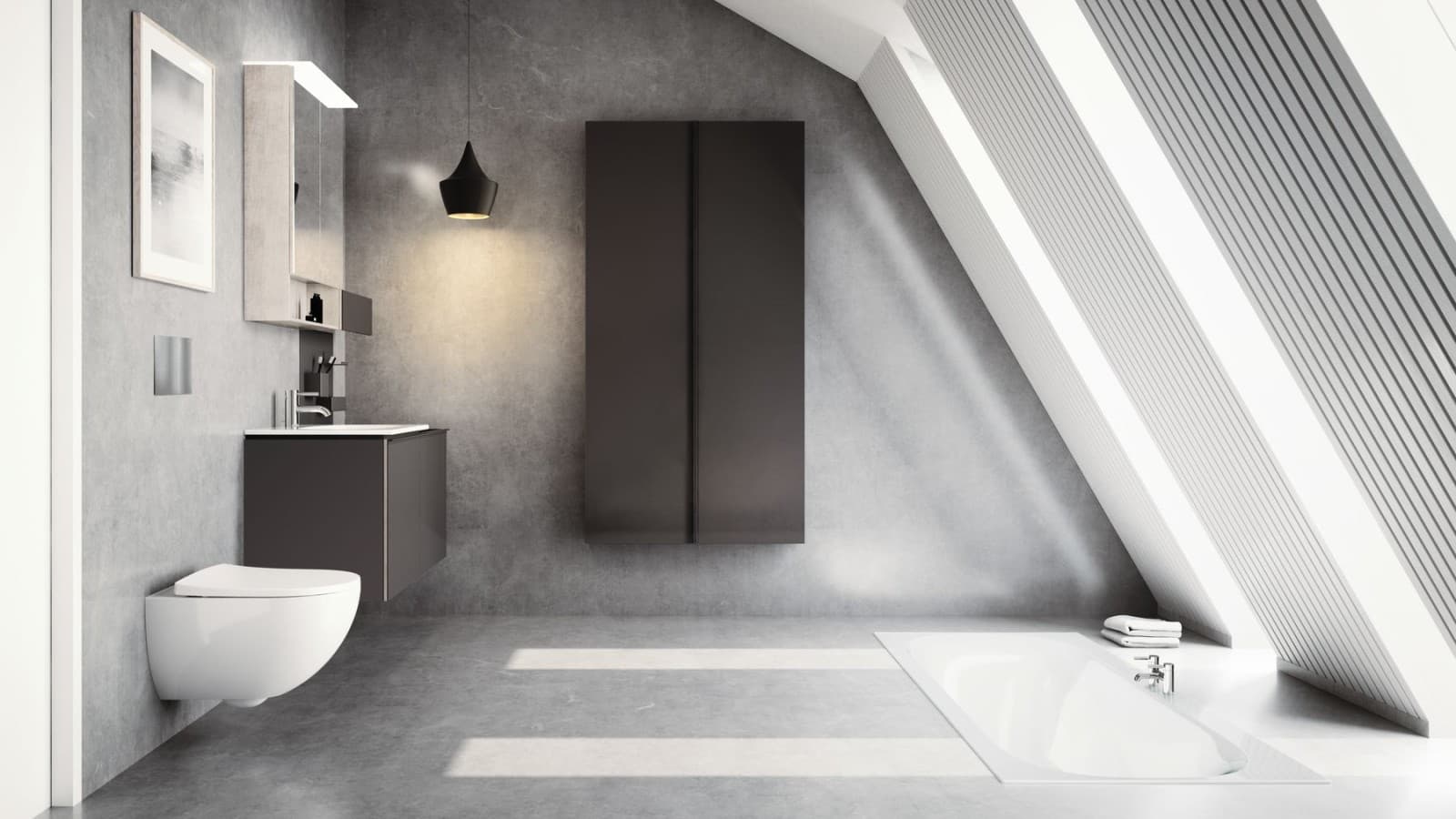 Geberit Acanto bathroom in a room with roof pitch Geberit Acanto bathroom in a room with roof pitch