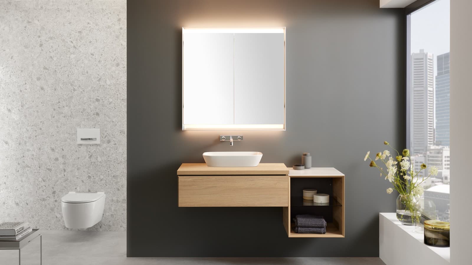 Bathroom with Geberit ONE basin, furniture & WC and Geberit flush plate Sigma50 Bathroom with Geberit ONE basin, furniture & WC and Geberit flush plate Sigma50