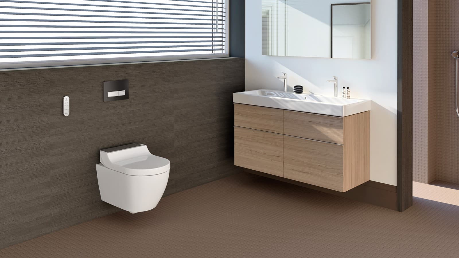 Bathroom with Geberit AquaClean Tuma shower toilet Bathroom with Geberit AquaClean Tuma shower toilet
