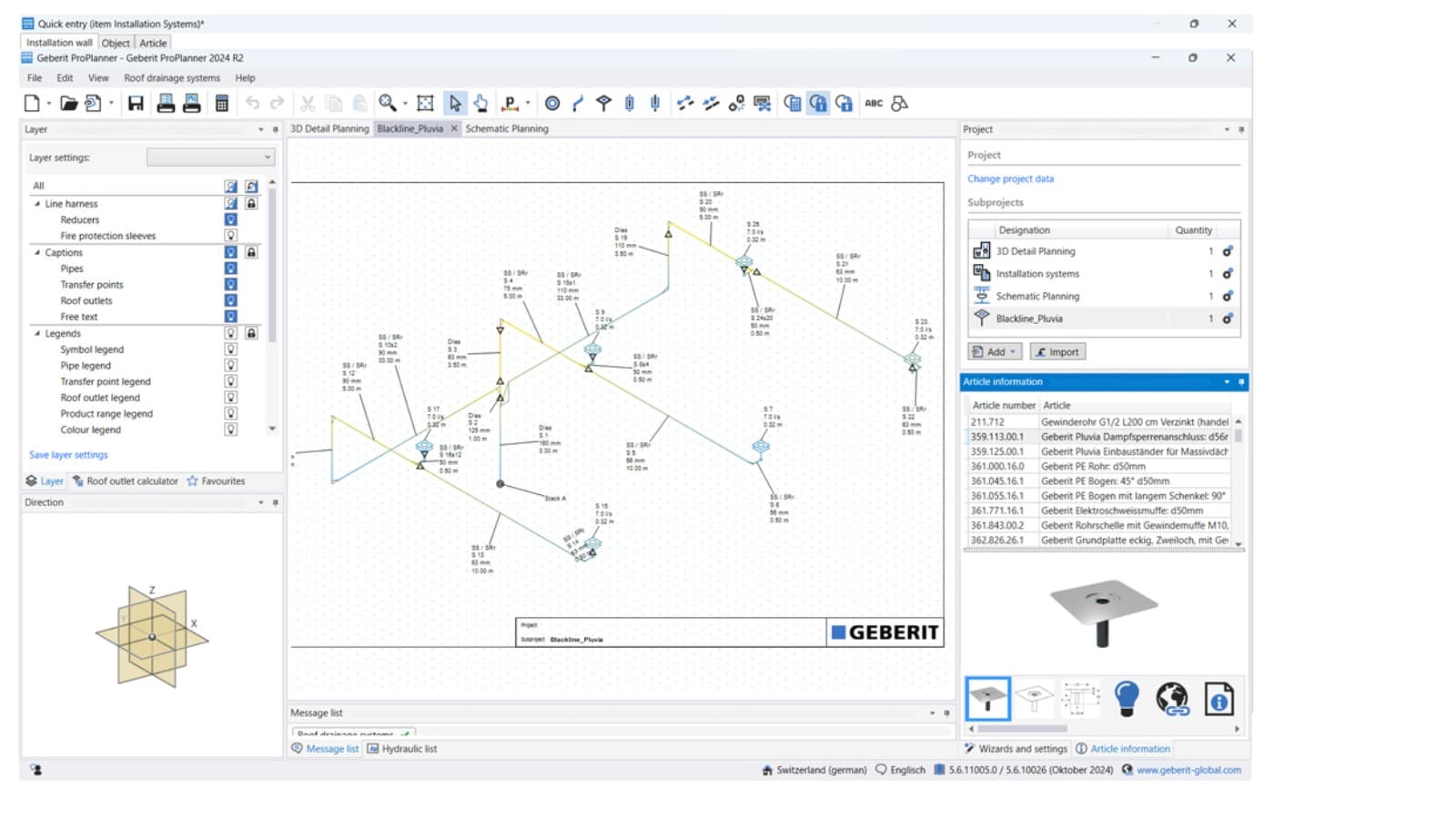 Isometric planning of Geberit Pluvia in Geberit ProPlanner Isometric planning of Geberit Pluvia in Geberit ProPlanner