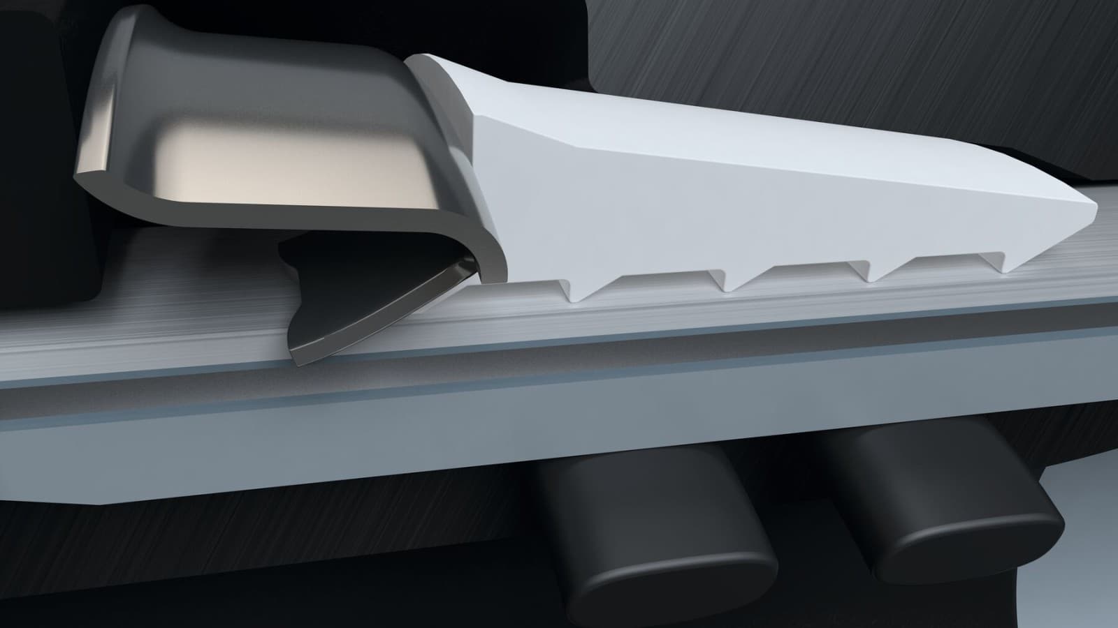 The retaining claw with stainless-steel insert ensures that the Geberit PushFit fitting is held securely The retaining claw with stainless-steel insert ensures that the Geberit PushFit fitting is held securely