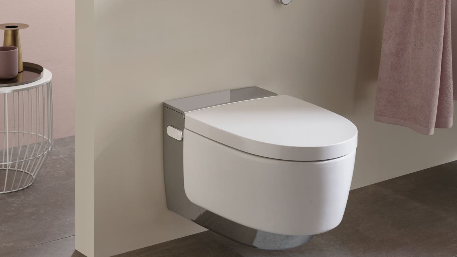 Geberit AquaClean Mera Comfort shower toilet in a light bathroom Geberit AquaClean Mera Comfort shower toilet in a light bathroom